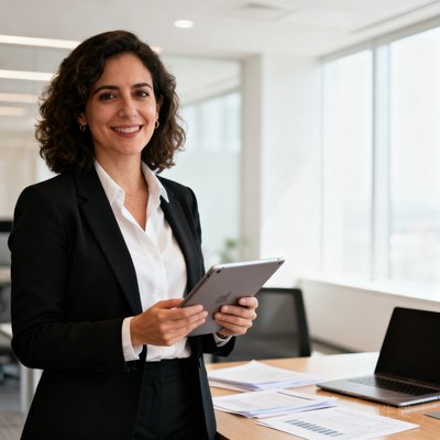 Ana Garcia 首席数据分析师，拿着平板电脑